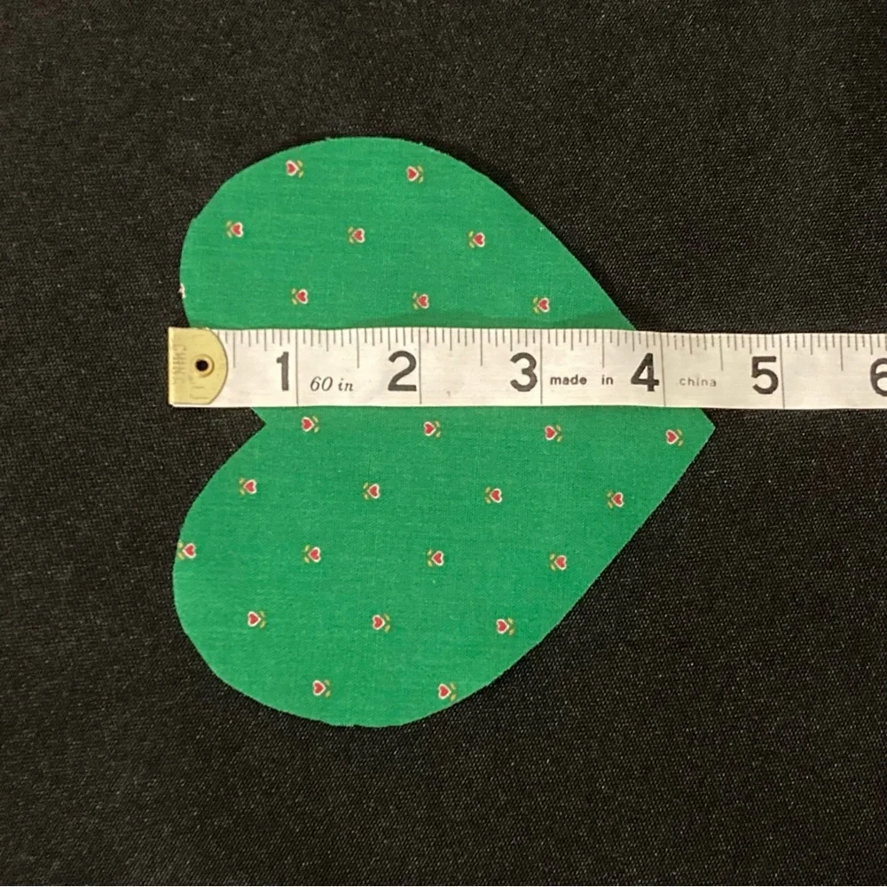 Vintage 1990s Set of 9 Green Floral Heart Shaped Fabric Scraps 5” x 4.5”